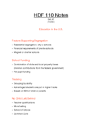HDF 110, Week 10 Notes, Education in the U.S