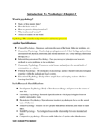 Introduction To Psychology Chapter 1 notes