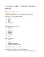 Anatomy and Physiology Exam 1 Study Guide