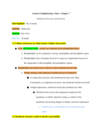 Lecture 6 Supplementary Notes - Chapter 7 - Membrane Structure and Function
