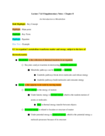 Lecture 7 & 8 Supplementary Notes - Chapter 8 - An Introduction to Metabolism
