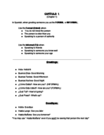 Elementary Spanish 100- Chapter 1 Notes
