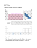 Intro Chem II Karlin Week 2 Notes Transition Metal Chem & Field Splitting