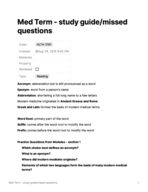 Study Guide 1 - Medical Terminology 