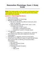 Mammalian Physiology: Exam 1 Study Guide