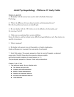 Adult Psychopathology : Midterm #1 Study Guide