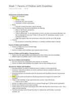 EEX2000 Week 7 Lecture Notes: Parents of Children with Disabilities