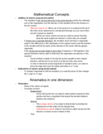 Mathematical concepts & Kinematics in 1 dimension 