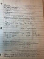 Physics 121 Chapter 1 (Motion) Notes
