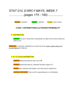 STAT 210 WEEK 7 NOTES ("T" AND "Z" DISTRIBUTIONS + PROBABILITY)