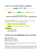 STAT 210 WEEK 8 NOTES ( FINDING VALUES WITH "Z" AND "T" DISTRIBUTIONS)