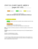 STAT 210 WEEK 9/ SAMPLING DISTRIBUTIONS, CONFIDENCE INTERVALS, STATISTICAL TESTS, AND SAMPLING DISTRIBUTIONS ON PROPORTIONS