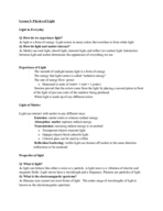 Week 5 - Physics of Light Notes