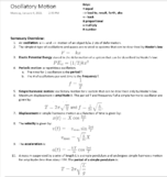 PHYS 1C: OSCILLATORY MOTION __ WEEK 1 STUDY NOTES AND EQUATIONS