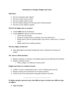 Introduction to Sociology - Religion and Society Notes