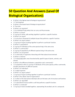 50 Question And Answers (Level Of Biological Organization):