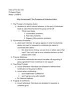 Intro to American Government/Political Science - Week One Notes, Professor Beckmann