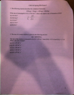 CHE 141 Exam 1: Chemical Kinetics and Chemical Equilibrium