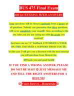 BUS 475 Final Exam # 100 Questions with ANSWERS # THE NEW EXAM!!! # 3rd Set  # BUY THIS ONE #